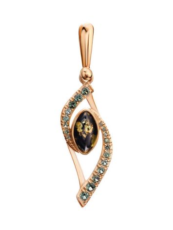 Golden Pendant With Green Amber And Crystals The Raphael, image 
