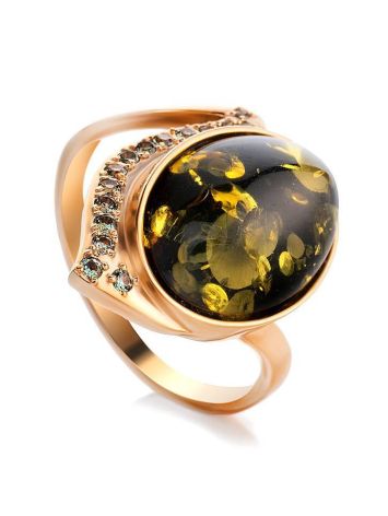 Golden Amber Ring With Green Crystals The Raphael, Ring Size: 8 / 18, image 
