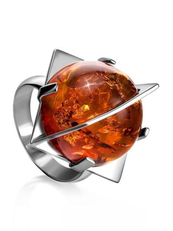 Adjustable Amber Ring In Sterling Silver Ring The Saturn, Ring Size: Adjustable, image 