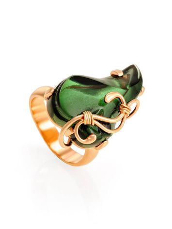 Gold-Plated Adjustable Ring With Bright Synthetic Tourmaline The Serenade, Ring Size: Adjustable, image 