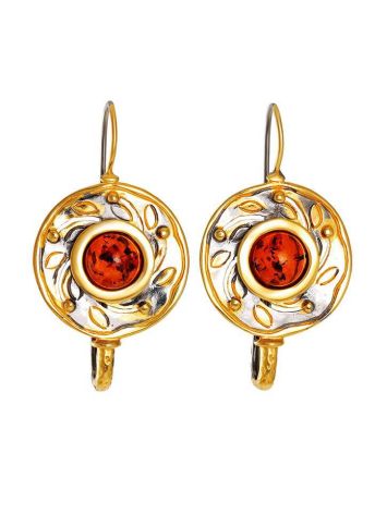 Cognac Amber Earrings In Gold Plated Silver The Aida, image 