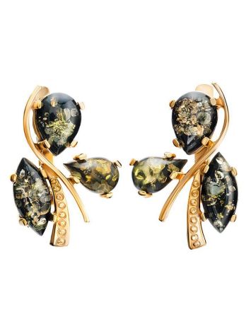 Green Amber Earrings In Gold-Plated Silver The Verbena, image 