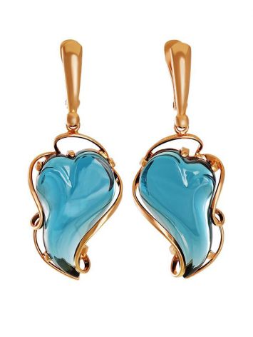Gold-Plated Dangle Earrings With Blue Synthetic Topaz The Serenade, image 