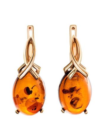 Classy Gold-Plated Earrings With Cognac Amber The Napoli, image 