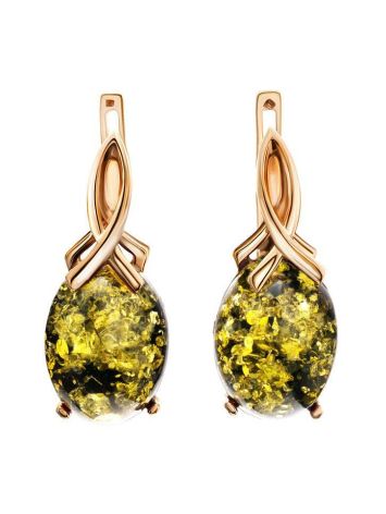 Gold-Plated Earrings With Green Amber The Napoli, image 