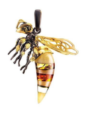 Gold-Plated Pendant With Multicolor Amber The Bee, image 