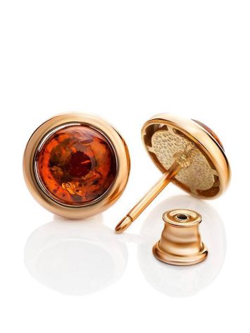 Bright Cognac Amber Studs In Gold-Plated Silver The Berry, image 
