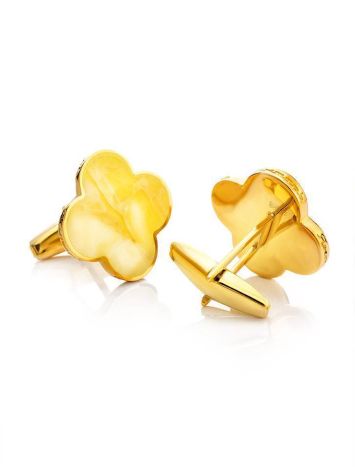 Clover Shaped Amber Cufflinks In Gold Plated Silver The Monaco, image 