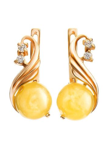 Refined Amber Earrings In Gold-Plated Silver With Crystals The Swan, image 
