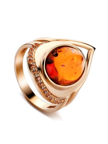 Cocktail Amber Ring In Gold With Crystals The Raphael, Ring Size: 8 / 18, image 
