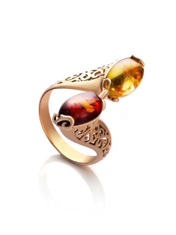 Multicolor Amber Ring In Gold-Plated Silver The Casablanca, Ring Size: 11 / 20.5, image 