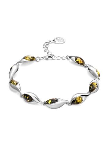 Green Amber Link Bracelet In Sterling Silver The Peony, image 