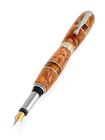 Handmade Birch Wood Fountain Pen With Cognac Amber The Indonesia, image 