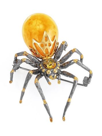 Gold Plated Brooch With Honey Amber The Spider, image 