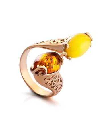 Multicolour Amber Ring With Two Stones In Gold-Plated Silver The Casablanca, Ring Size: 11 / 20.5, image 