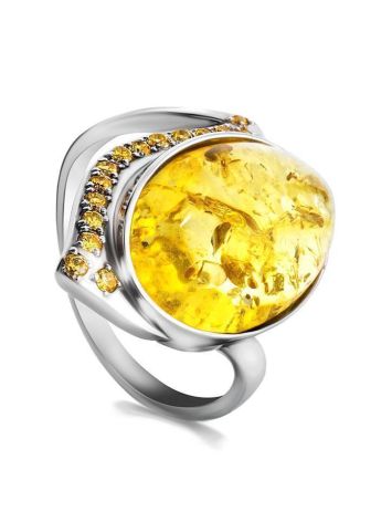 Cocktail Amber Ring In Sterling Silver With Crystals The Raphael, Ring Size: 5 / 15.5, image 