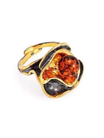 Adjustable Amber Ring In Gold-Plated Silver The Turandot, Ring Size: Adjustable, image 