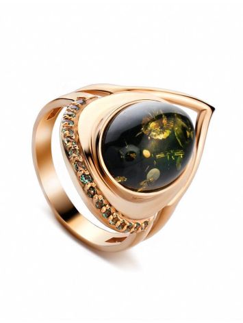 Golden Amber Ring With Green Crystals The Raphael, Ring Size: 8 / 18, image 