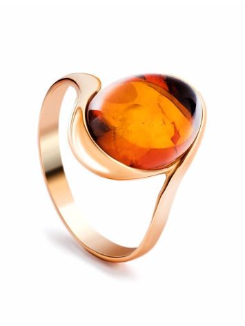 Сlassic Gold-Plated Cocktail Ring With Cognac Amber The Suite, Ring Size: 9 / 19, image 