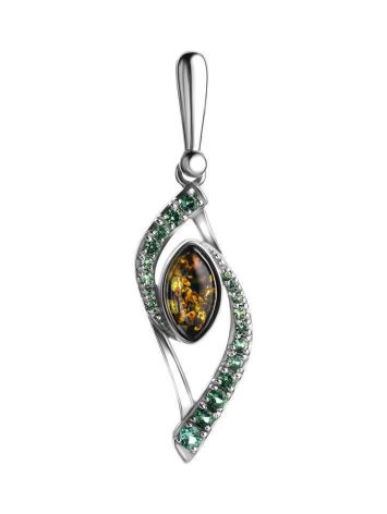 Amber Pendant In Sterling Silver With Green Crystals The Raphael, image 