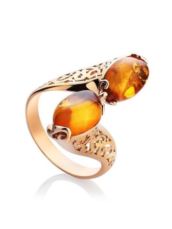 Egg Cut Amber Ring In Gold-Plated Silver The Casablanca, Ring Size: 5.5 / 16, image 