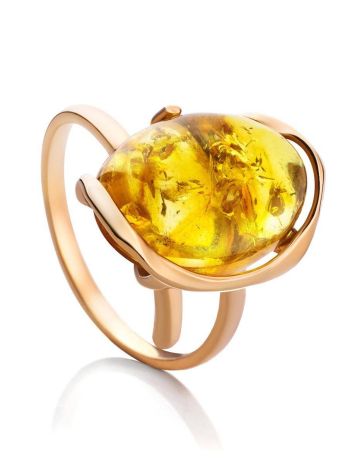 One Size Amber Ring In Gold-Plated Silver The Vivaldi, Ring Size: Adjustable, image 