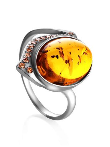 Cocktail Amber Ring In Sterling Silver With Crystals The Raphael, Ring Size: 7 / 17.5, image 