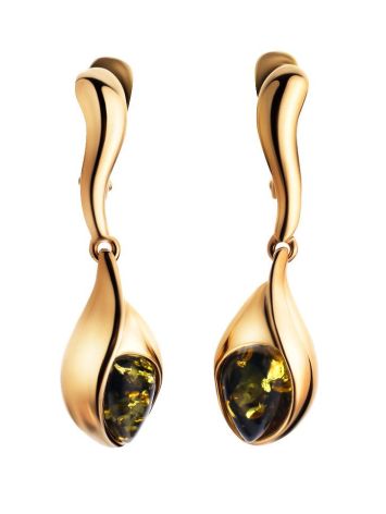 Green Amber Earrings In Gold-Plated Silver The Peony, image 