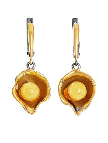 Drop Amber Earrings In Gold-Plated Silver The Turandot, image 