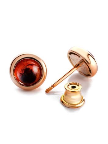 Charming Gold-Plated Silver Studs With Cognac Amber The Berry, image 