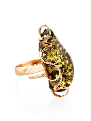 Handcrafted Golden Ring With Green Amber Stone The Rialto, Ring Size: Adjustable, image 