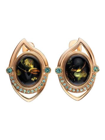 Green Amber Earrings In Gold With Crystals The Raphael, image 