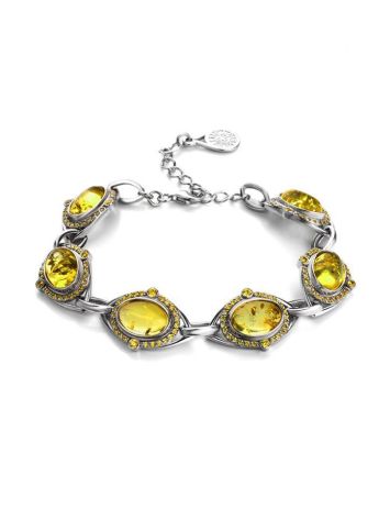 Link Amber Bracelet In Sterling Silver With Crystals The Raphael, image 