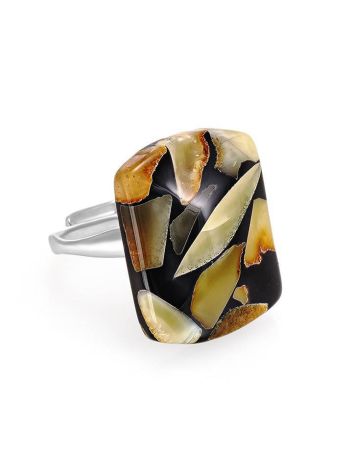Mosaic Adjustable Ring With Honey Amber And Dark Polymer The Dalmatian, Ring Size: Adjustable, image 