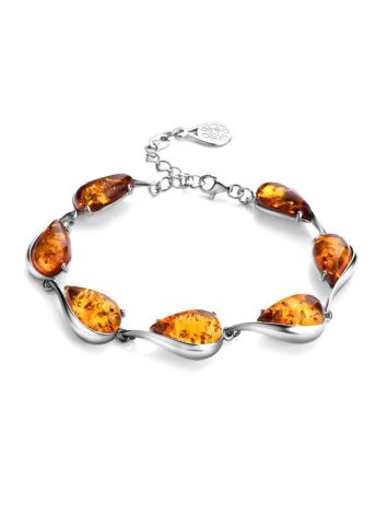 Bright Silver Link Bracelet With Cognac Amber The Gioconda, image 