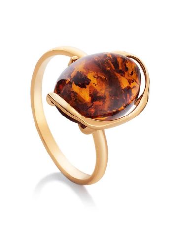 Adjustable Cognac Amber Ring In Gold-Plated Silver The Vivaldi, Ring Size: Adjustable, image 