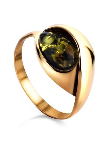 Gold-Plated Ring With Green Amber The Peony, Ring Size: 5.5 / 16, image 