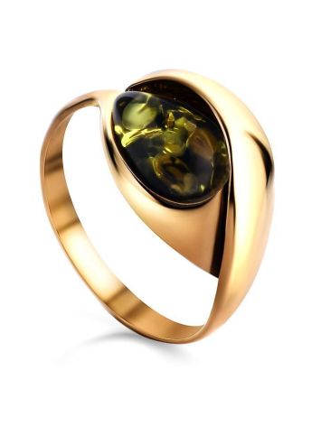 Gold-Plated Ring With Green Amber The Peony, Ring Size: 10 / 20, image 