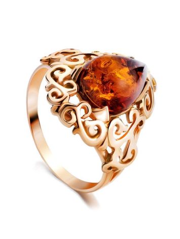 Romantic Glamour Amber Ring In Gold-Plated Sterling Silver The Luxor, Ring Size: 5.5 / 16, image 