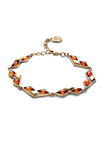 Gold Plated Link Bracelet With Cognac Amber The Colombina, image 