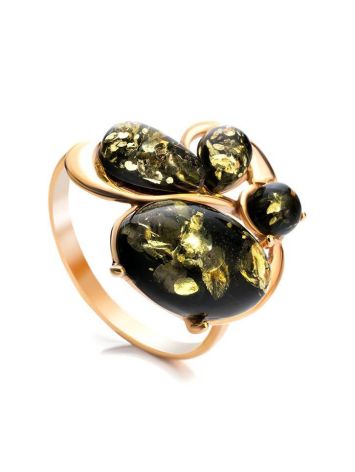 Gold-Plated Ring With Green Amber The Symphony, Ring Size: 6 / 16.5, image 