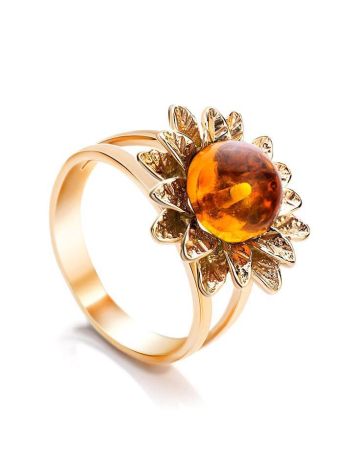 Gold-Plated Ring With Cognac Amber The Aster, Ring Size: 11 / 20.5, image 
