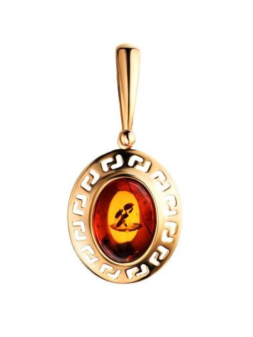 Oval Gold-Plated Pendant With Cognac Amber The Ellas, image 