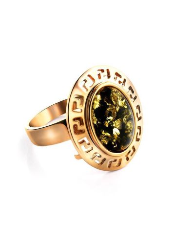 Adjustable Gold-Plated Ring With Green Amber The Ellas, Ring Size: Adjustable, image 