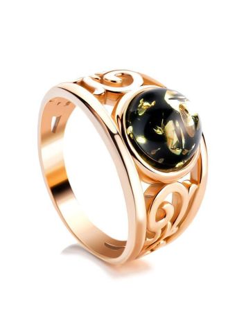 Refined Gold-Plated Ring With Green Amber The Scheherazade, Ring Size: 13 / 22, image 