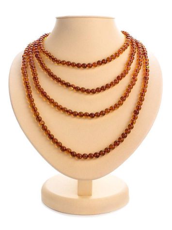 Extra Long Cognac Amber Beaded Necklace, image 
