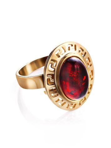 Adjustable Gold-Plated Ring With Cherry Amber The Ellas, Ring Size: Adjustable, image 
