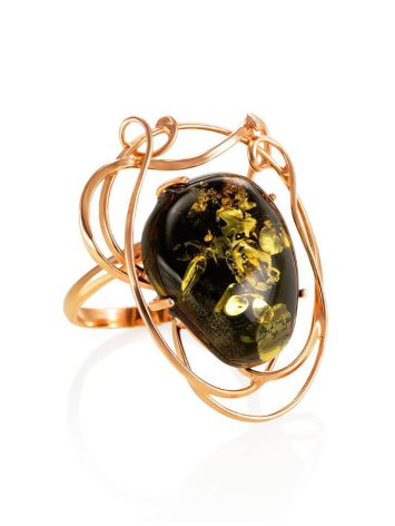One Size Gold-Plated Ring With Bold Green Amber The Rialto, Ring Size: Adjustable, image 