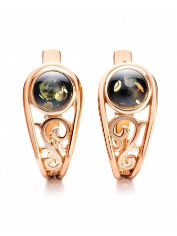 Green Amber Earrings In Gold-Plated Silver The Scheherazade, image 