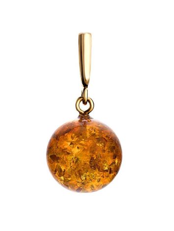 Round Gold-Plated Pendant With Cognac Amber The Jupiter, image 